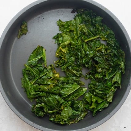 Kale in a skillet.