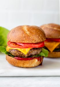 Homemade Hamburgers with condiments
