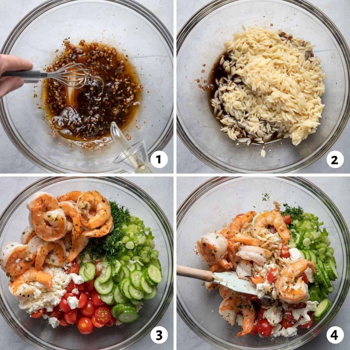 4 image collage to show how to assemble the salad