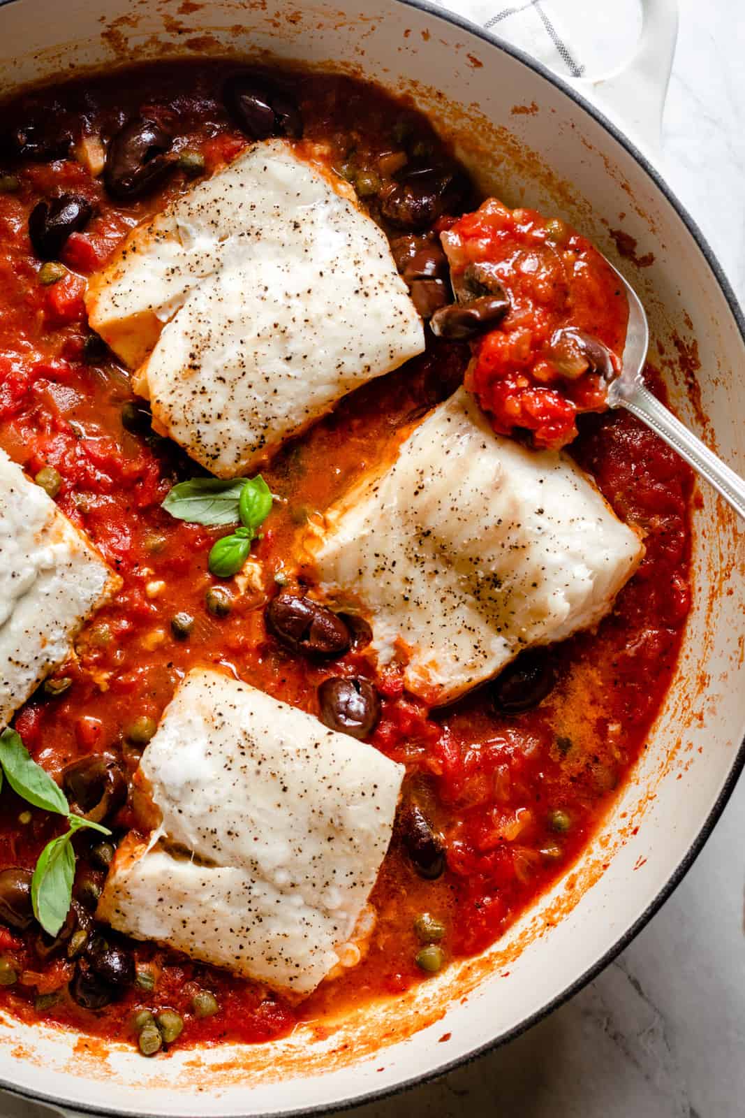 Poached Fish in Garlic Tomato Sauce - Feel Good Foodie