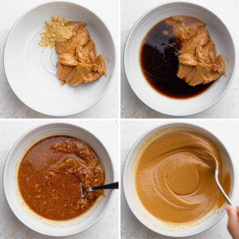 Process shots to show how to make the peanut sauce