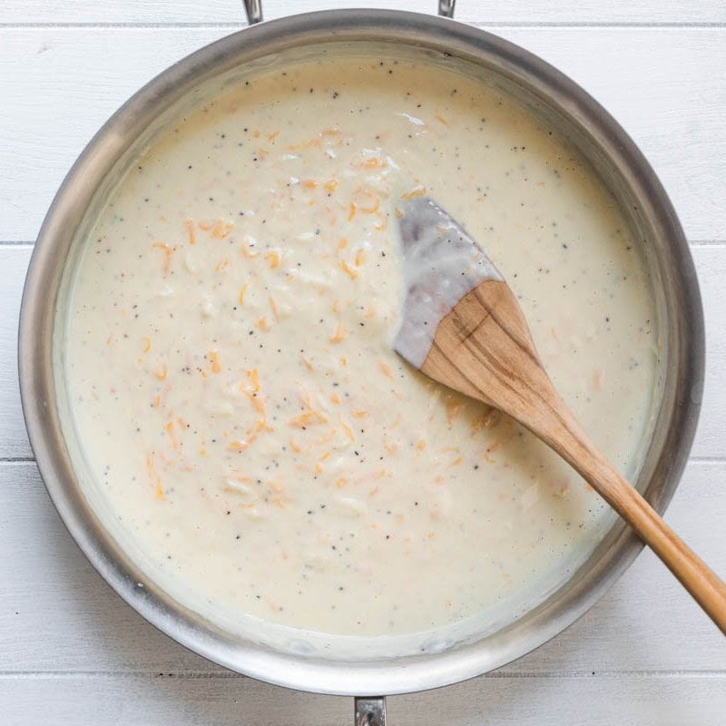 After stirring in the cheese and seasonings.