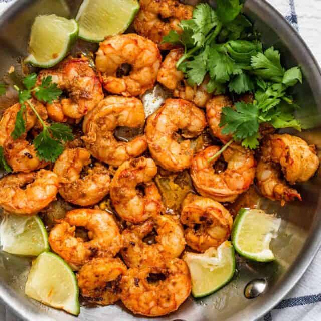 Final cooked cilantro and chili lime shrimp