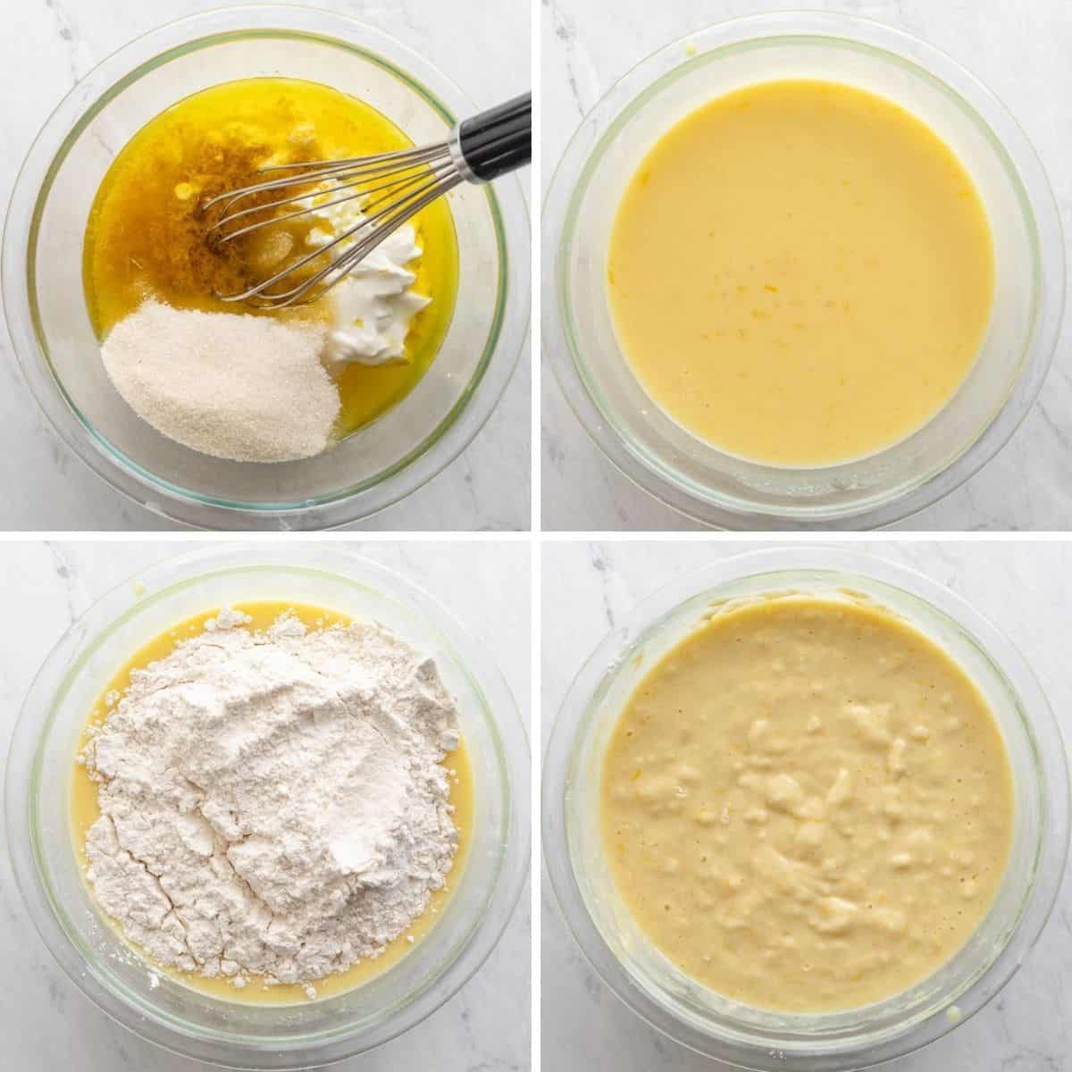 Step by step shots of mixing the recipe together in one bowl