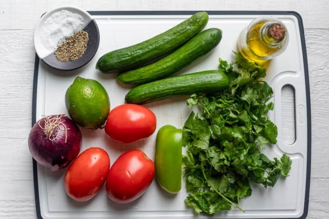 Ingredients to make the recipe on a white chopping board