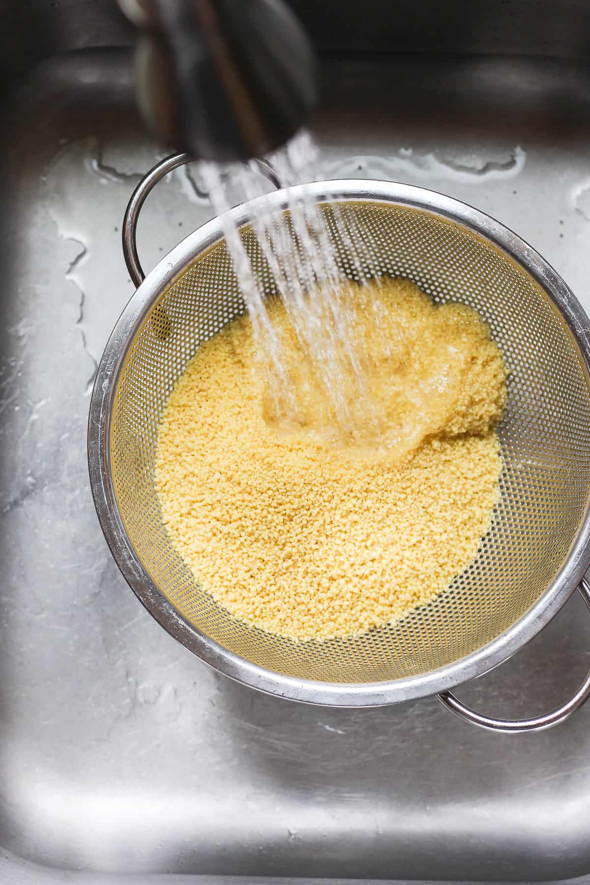 Rinsing Moroccan couscous before cooking it
