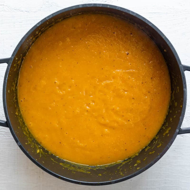 Soup in pot after blending.