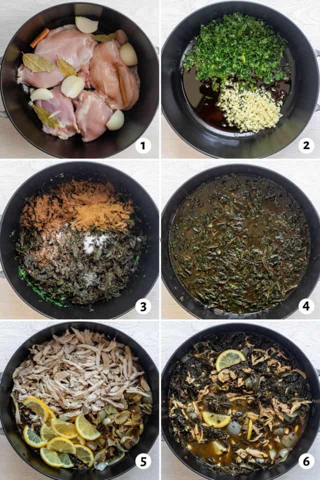 6 images collage for how to make the recipe all in one pot