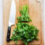 Chopped parsley on a cutting board