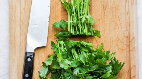 Chopped parsley on a cutting board