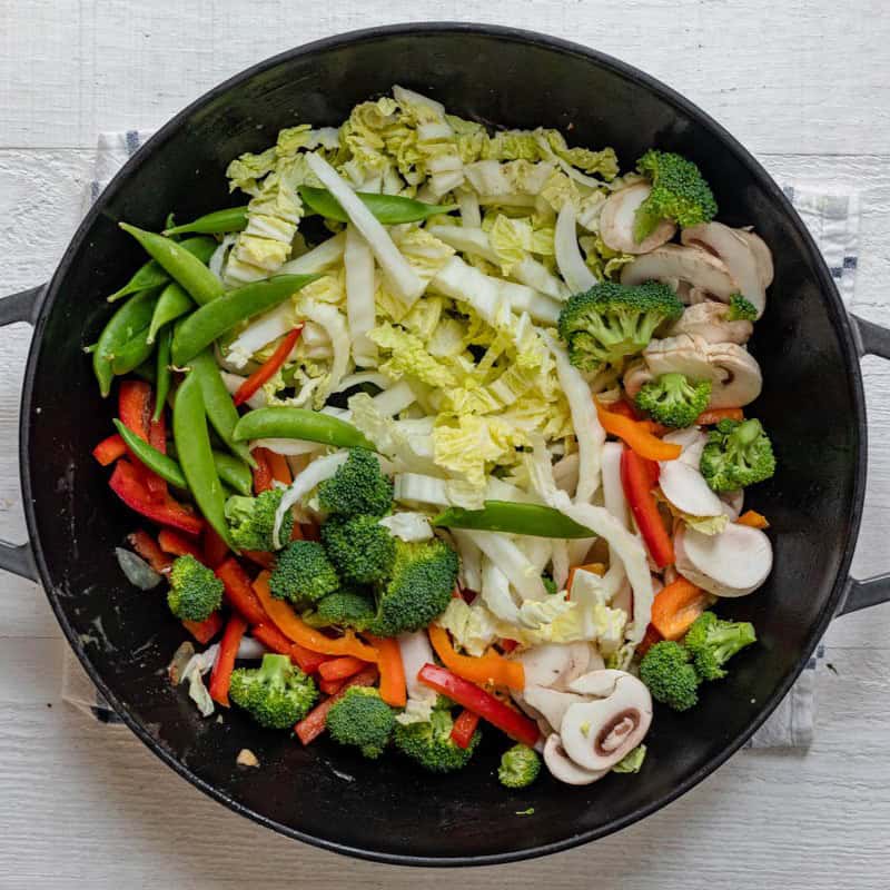 Vegetables in pot before cooking.