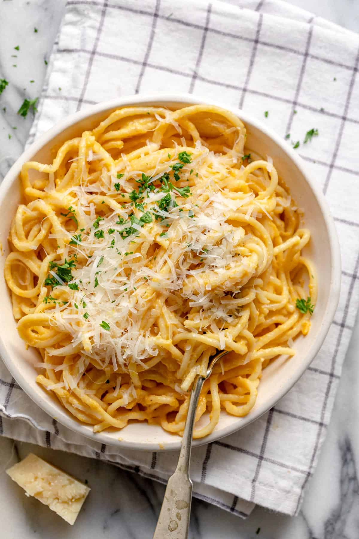 Butternut squash pasta with parmesan cheese