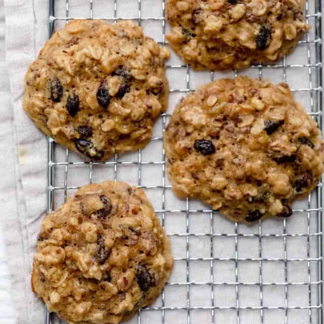 4 large oatmeal breakfast cookies on wire rack cooling