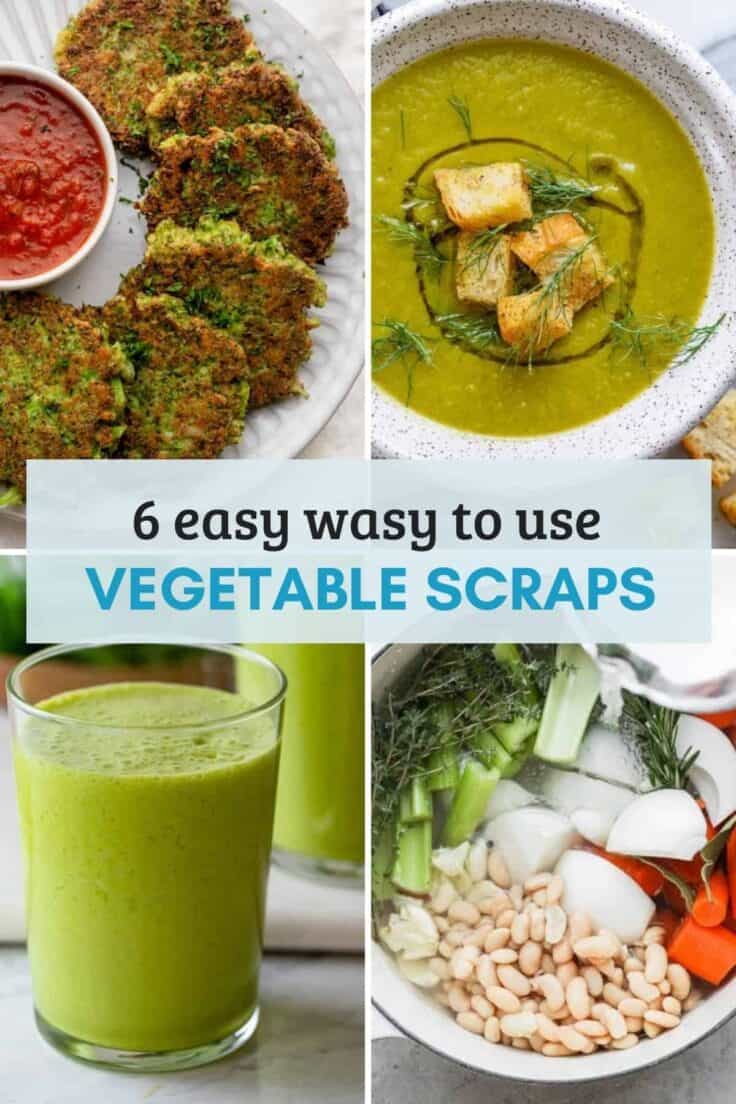 Collage of 4 images for how to use veggie scraps