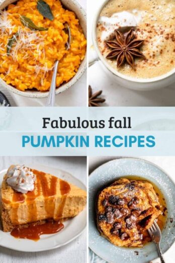 4 image collage showing recipes to make with pumpkin this fall plus title of blog post