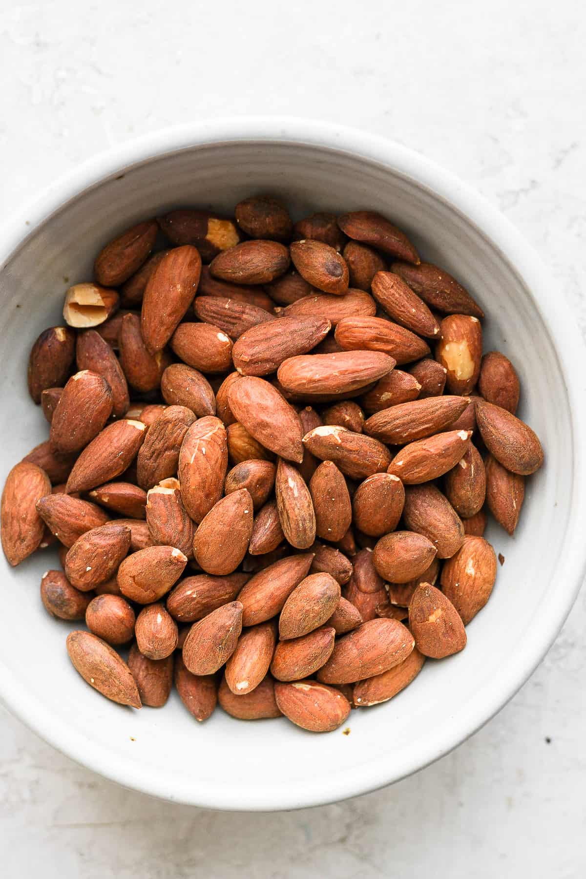 Almonds in a white bowl