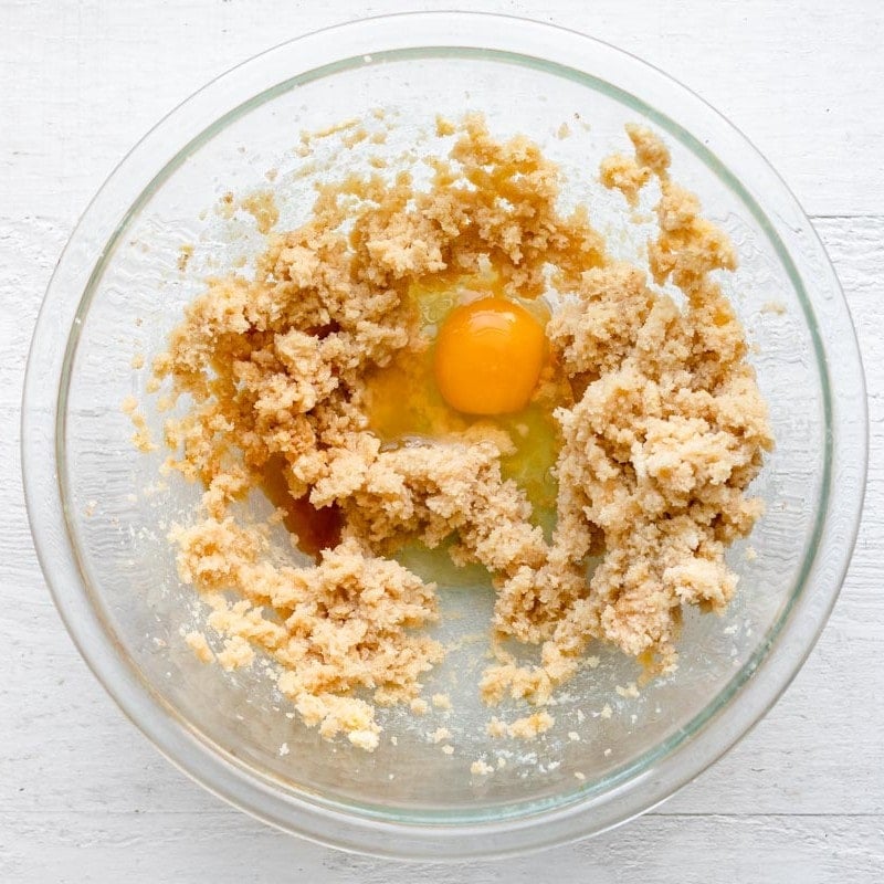 After mixing the butter and sugars and adding an egg, molasses, lemon juice and vanilla. on top.