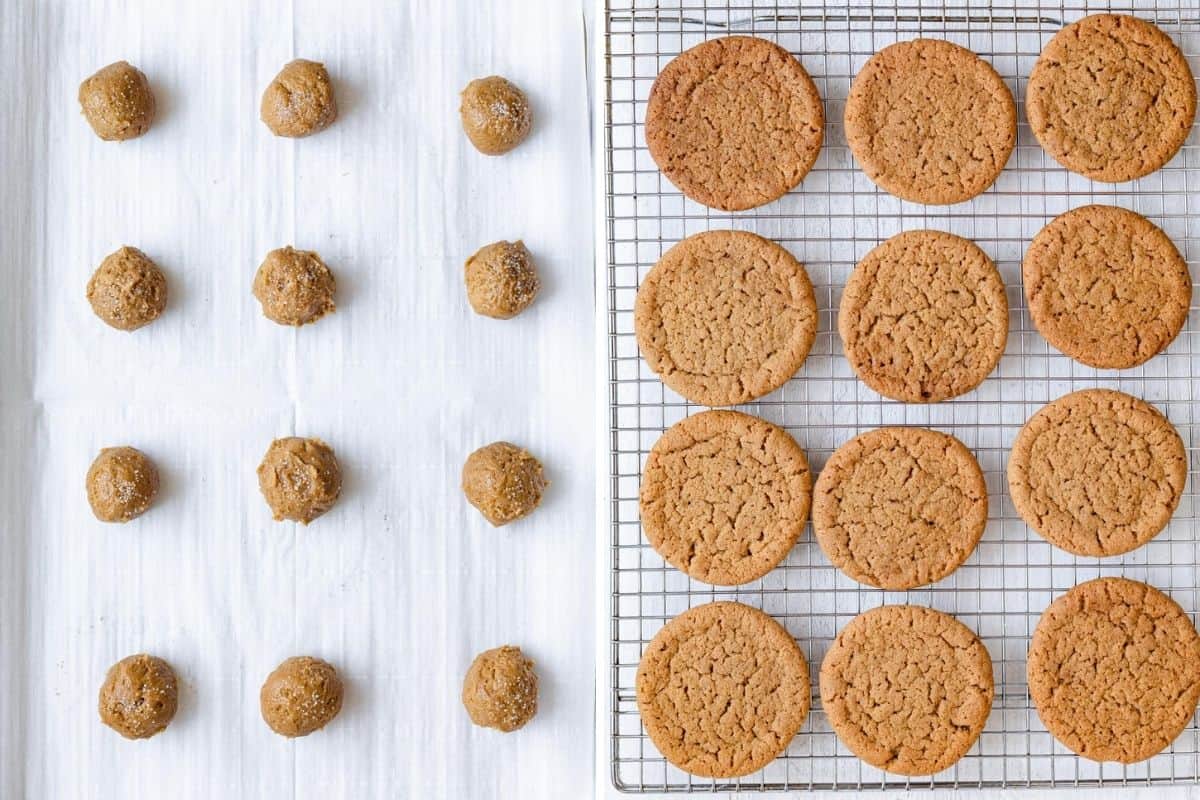 Cookie batter before and after baking