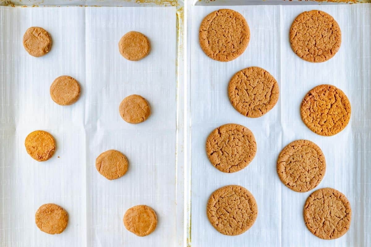 2 image collage showing the cookies before and after baking