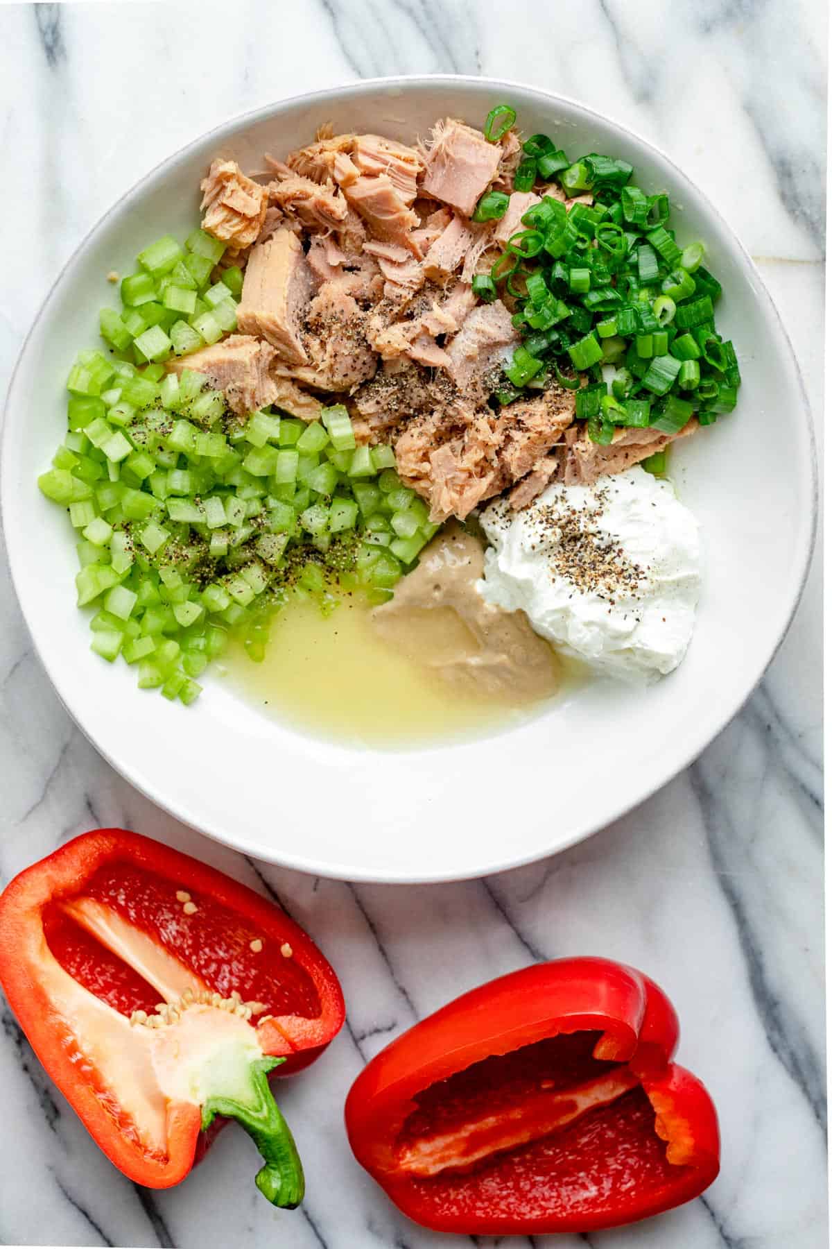 Bowl of the ingredients separated before mixing