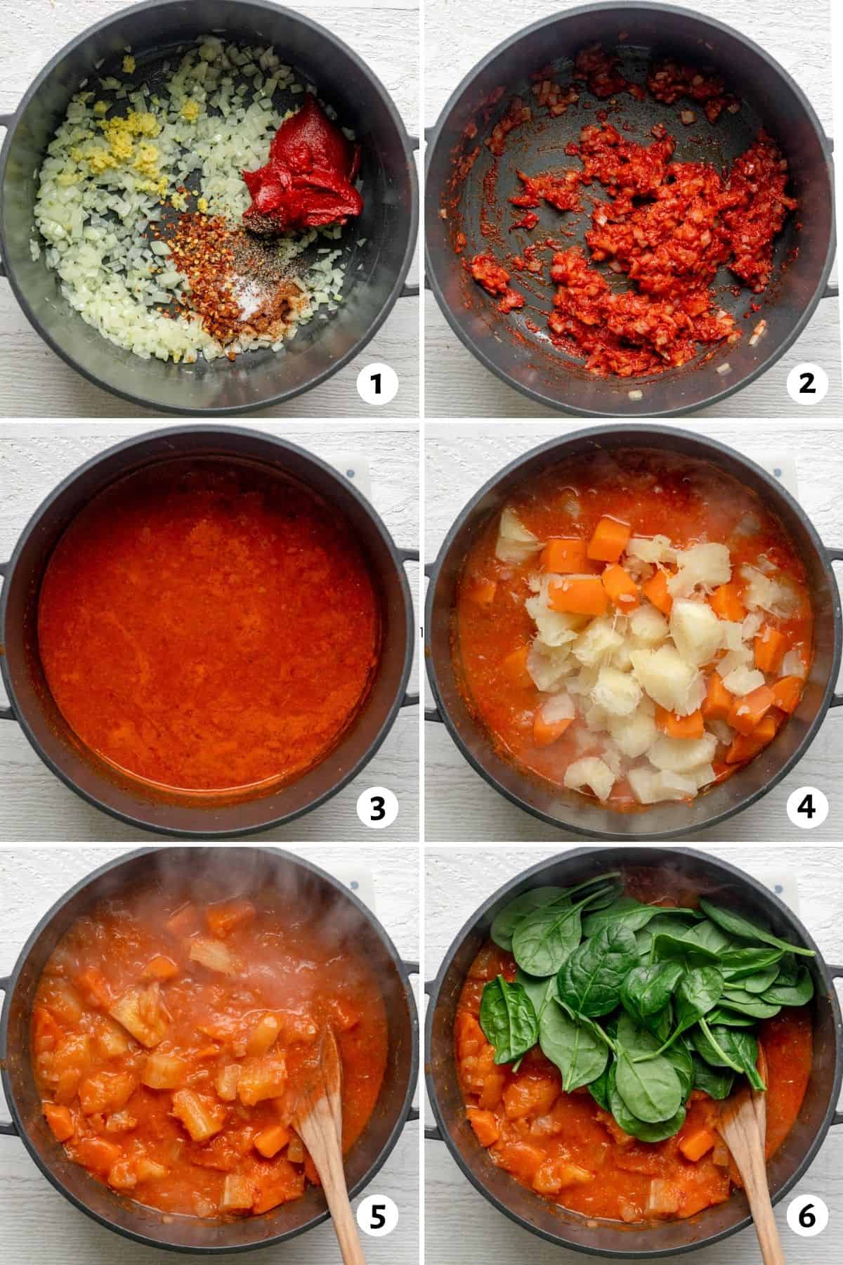 6 image collage to show how to make the recipe