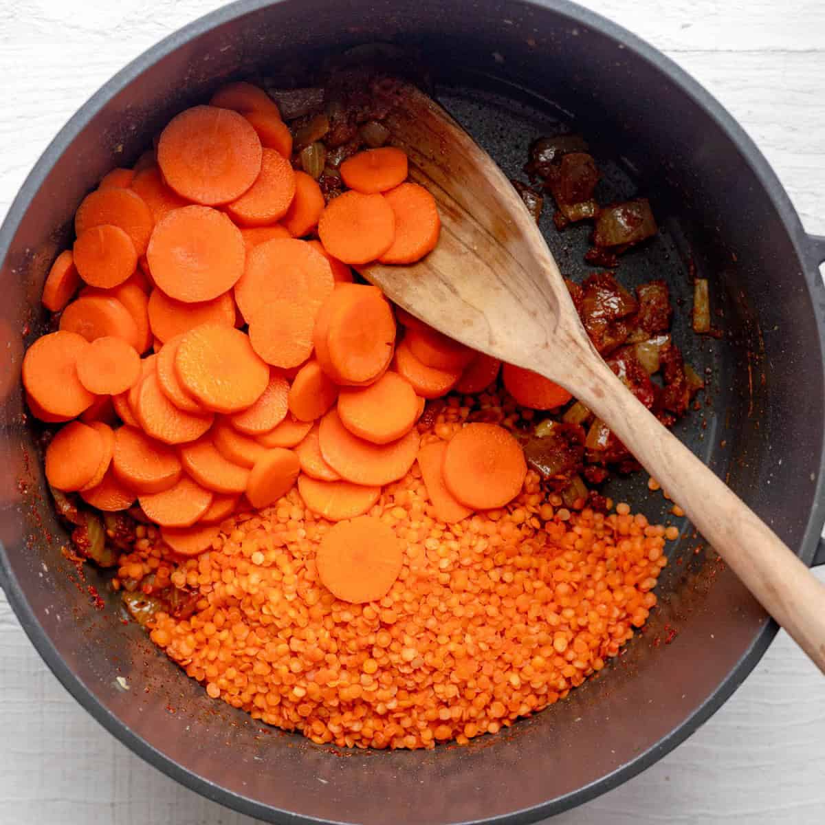 Add carrots and lentils.