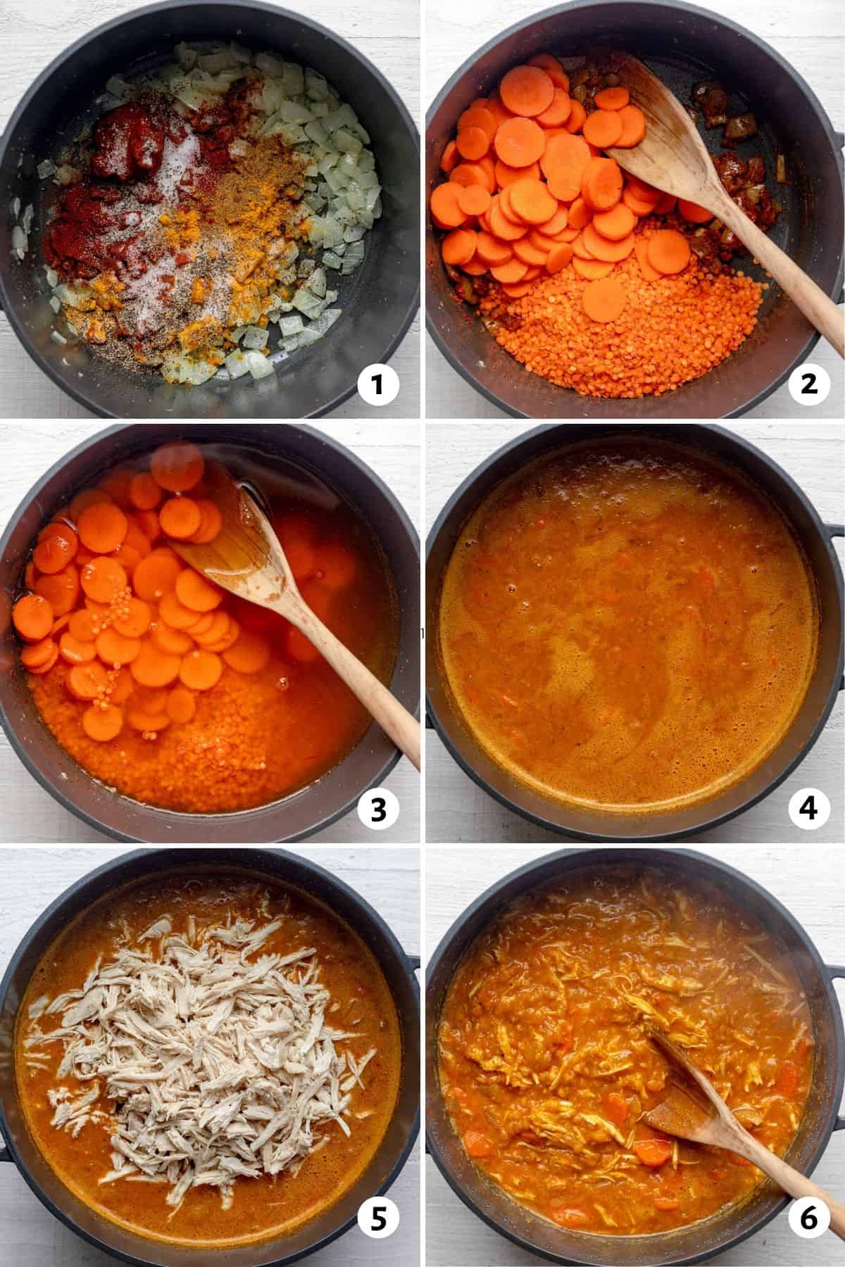 6 image collage to show how to make the recipe