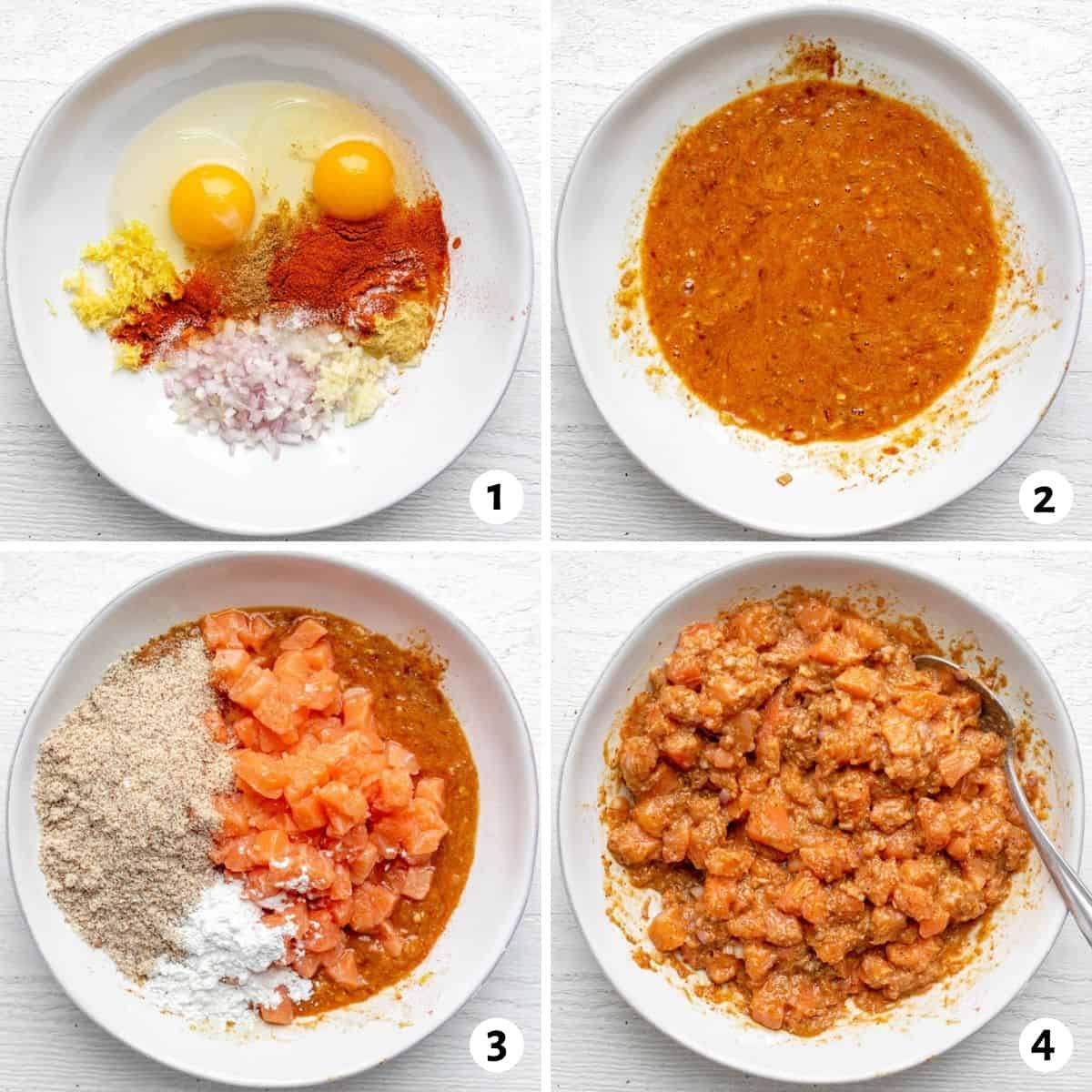 4 image collage to show how to make the recipe in one bowl