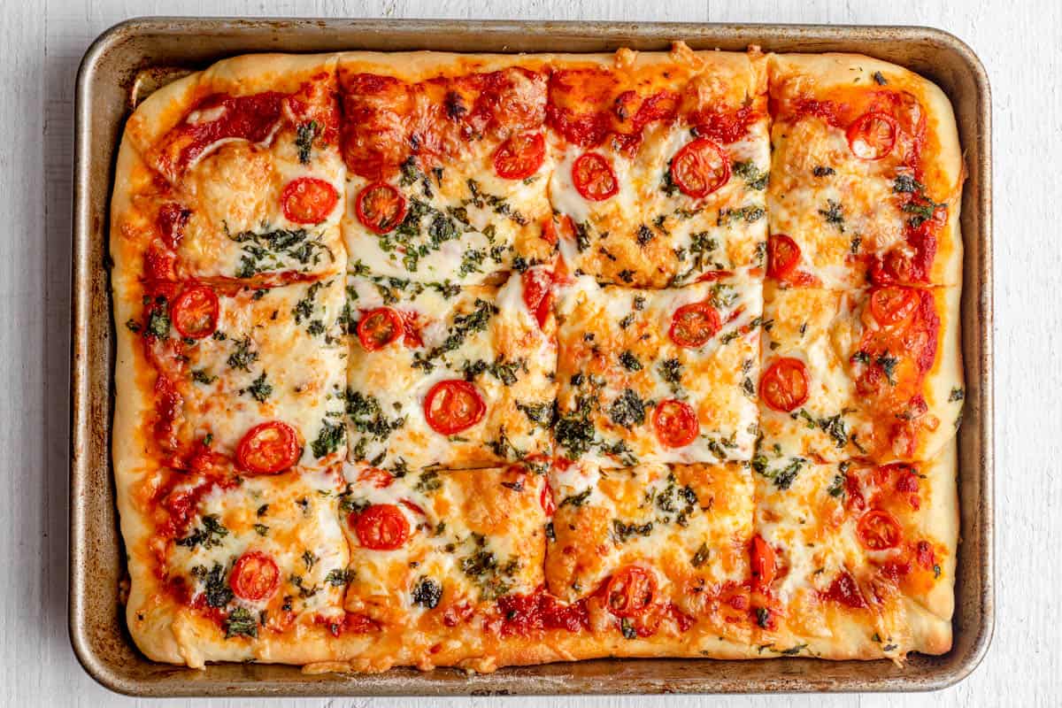 Sheet Pan Pizza {Homemade Dough Recipe Included} - FeelGoodFoodie