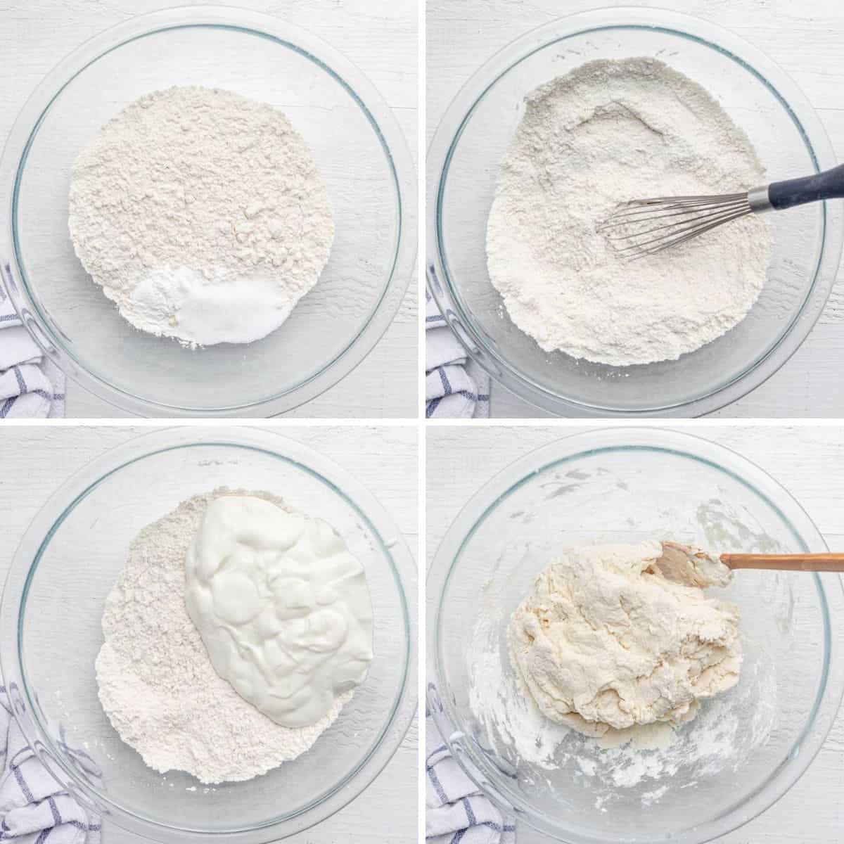 4 image collage to show how to make the dough