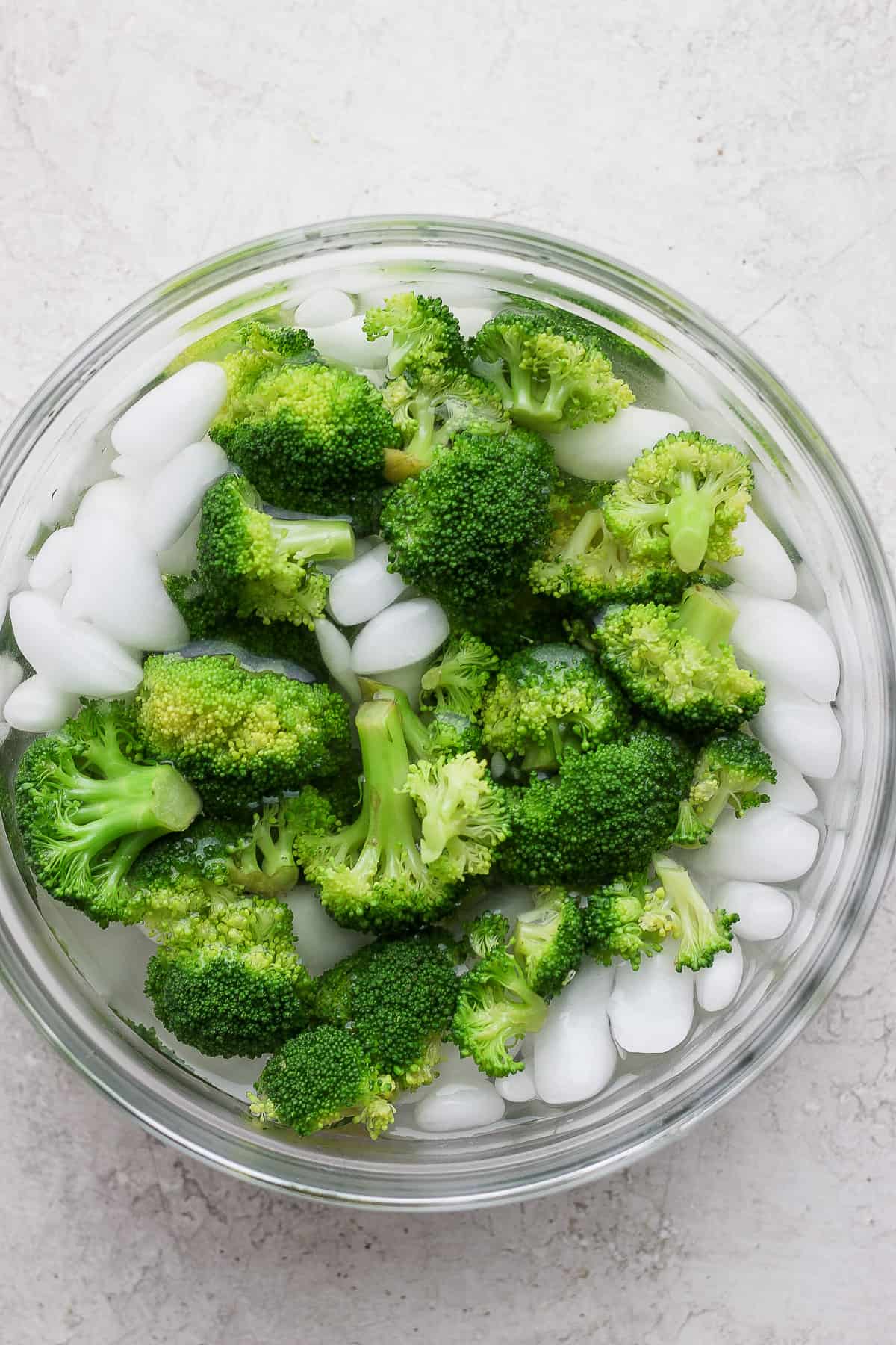 Broccoli in ice bath for blanching