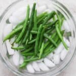 Green beans in ice bath for blanching