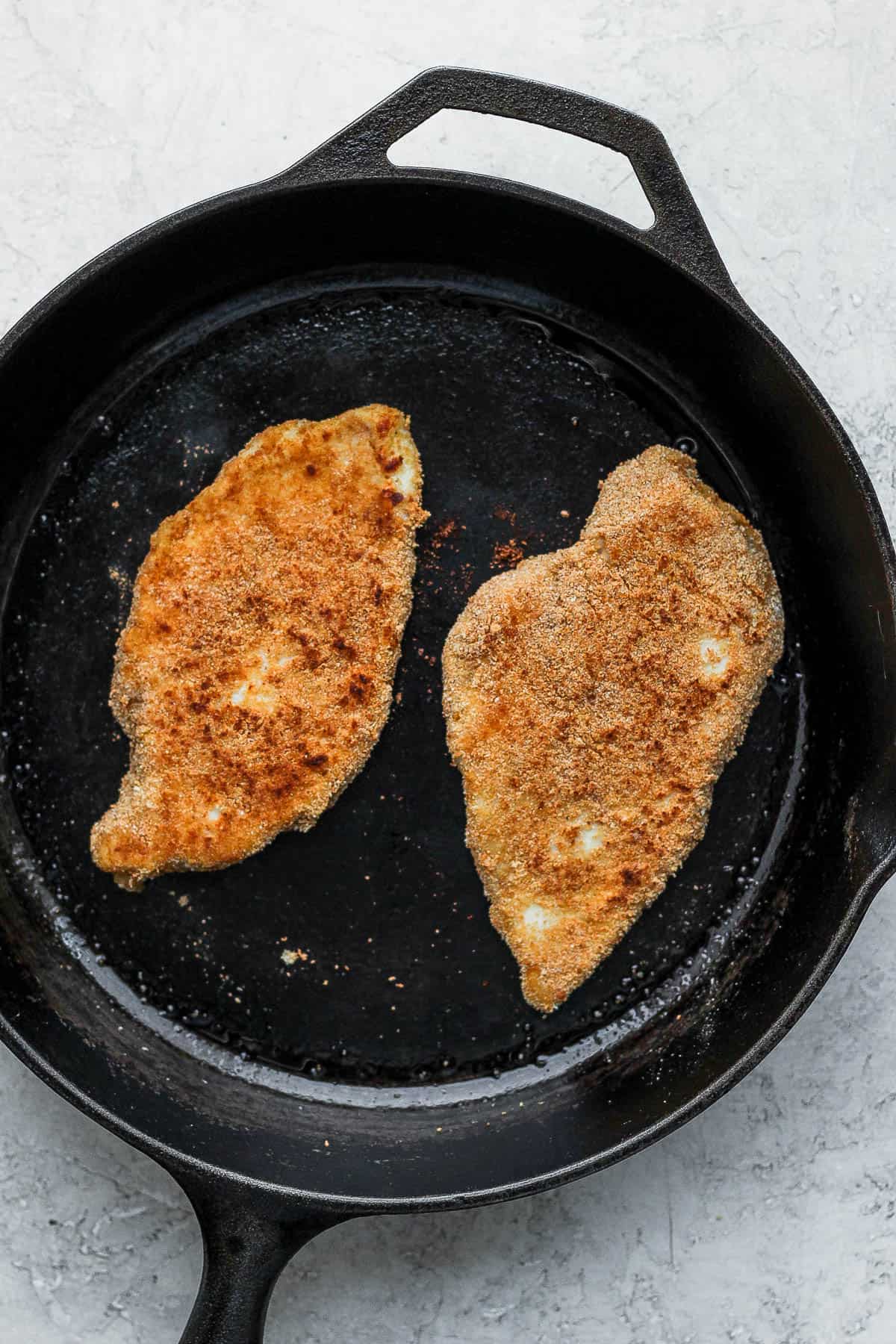 Breaded chicken on pan