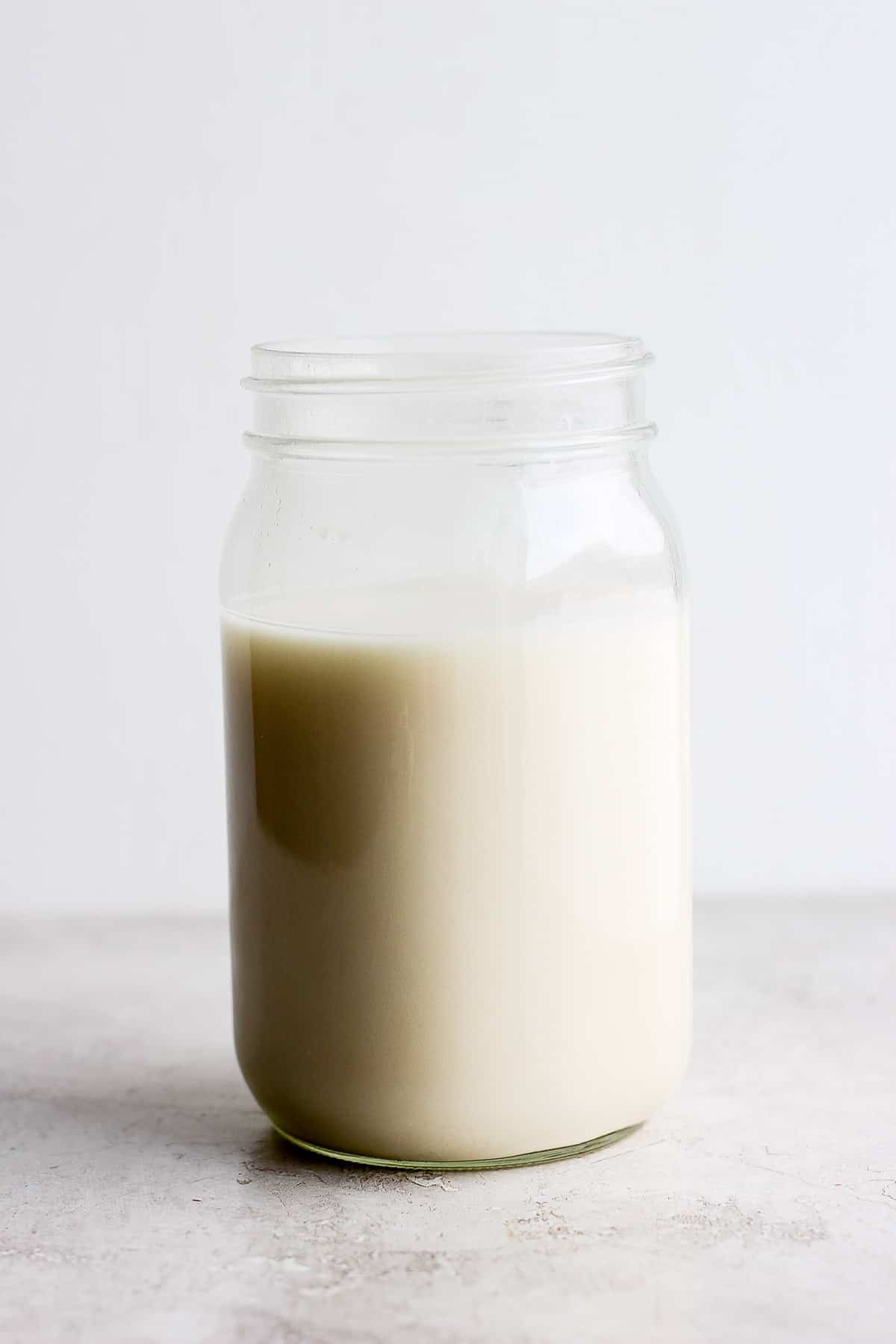Oat milk in a big mason jar