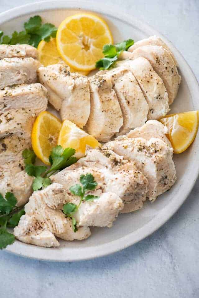 Sliced chicken cooked from frozen in instant pot