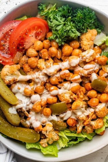 Oven roasted chickpea shawarma in a bowl.