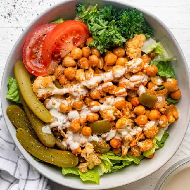 Oven roasted chickpea shawarma in a bowl.