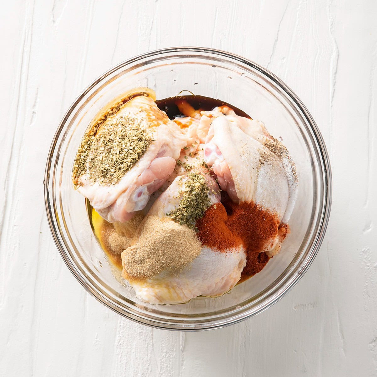 Sauce added on top of the chicken,