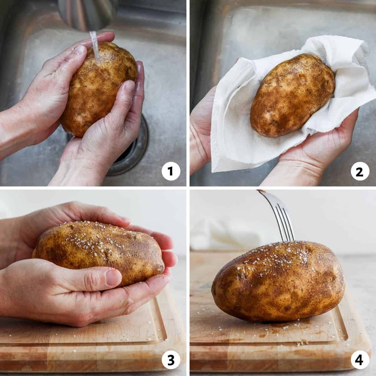 4 image collage to show how to prepare the potato