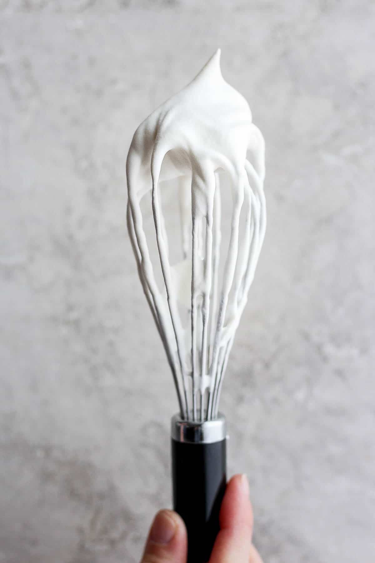 Whisk with stiff peaks on it