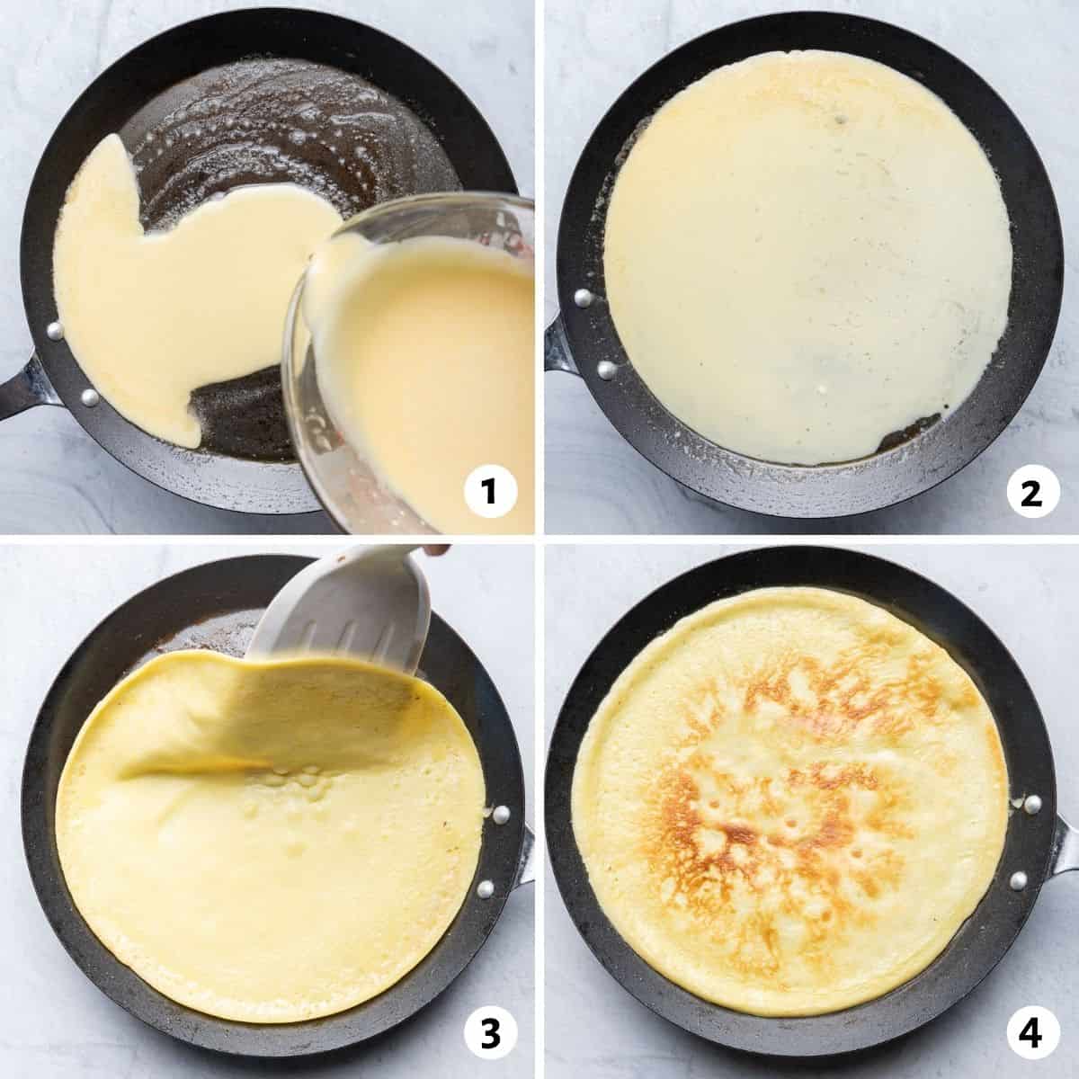 4 image collage to show how to make the recipe in a non-stick skillet