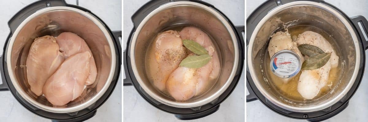 3 image collage to show how to cook the chicken in instant pot