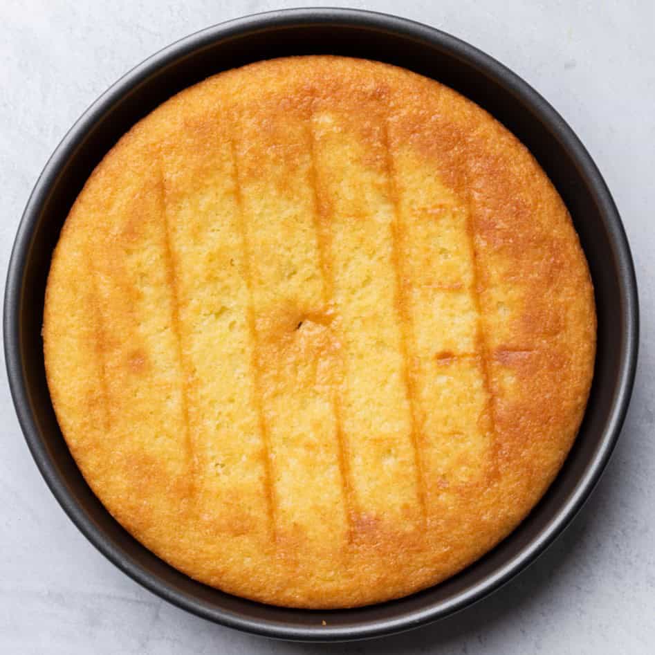 Batter in pan after baking.