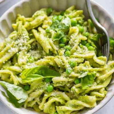 Bowl of pasta with peas