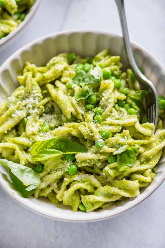 Bowl of pasta with peas