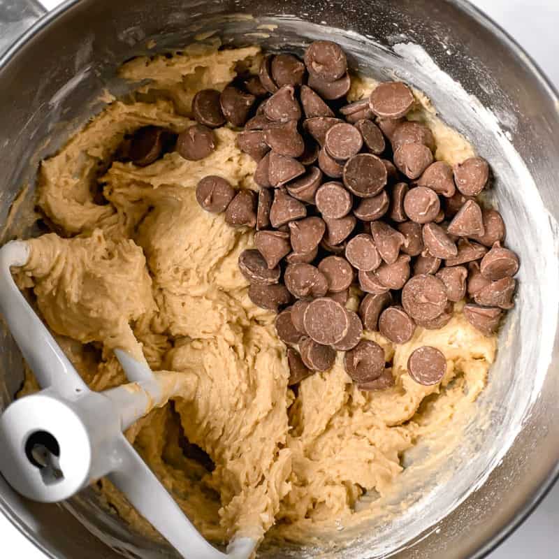 Dough with chocolate chips added.