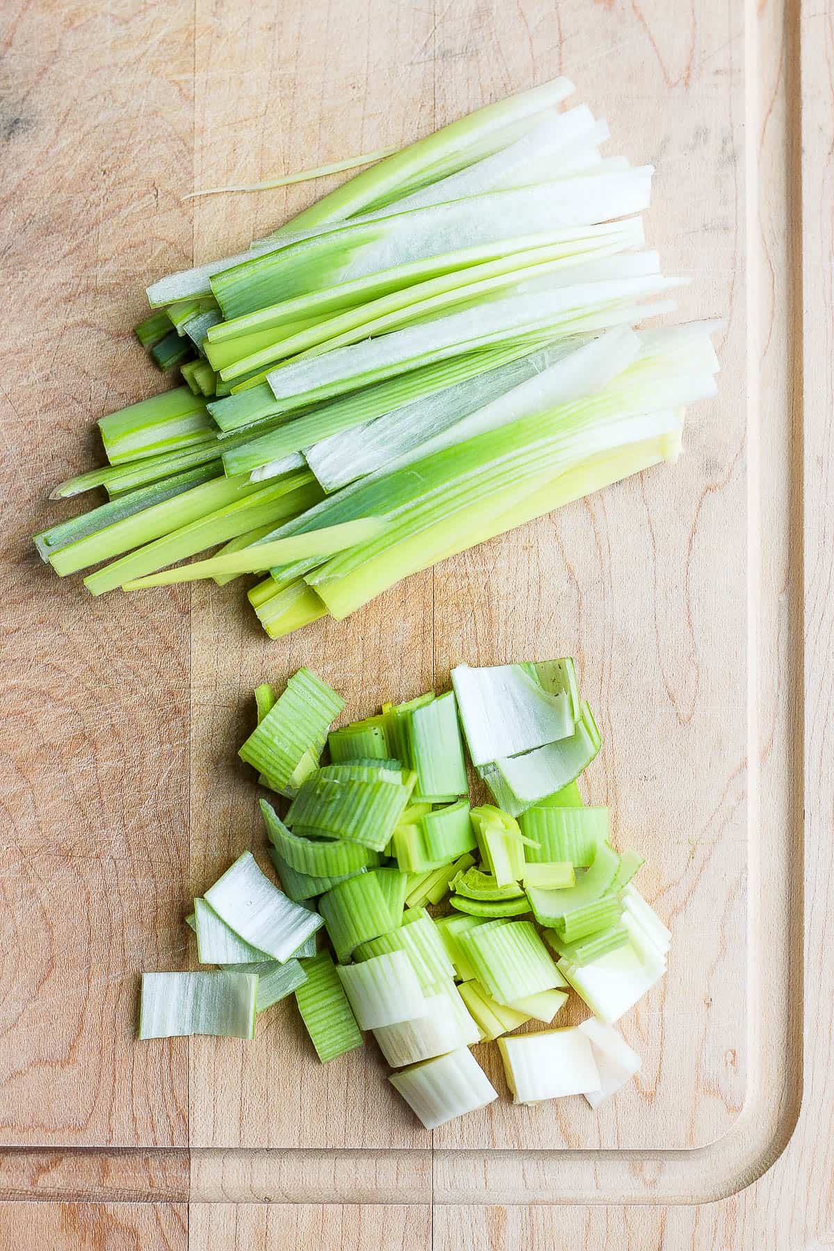Two types of cuts of leeks