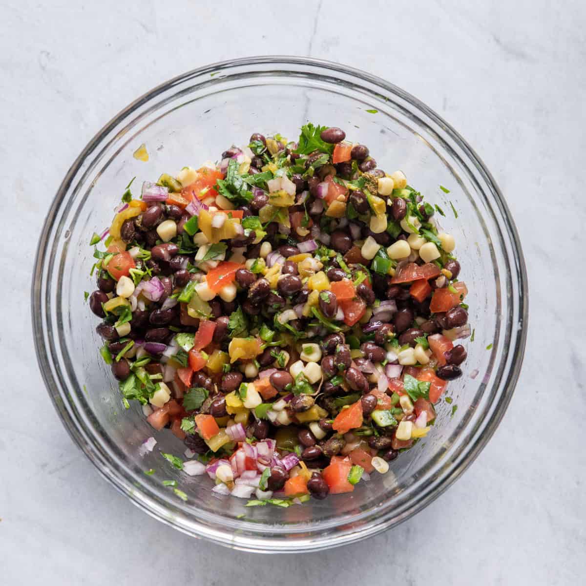 Same bowl with ingredients all mixed.
