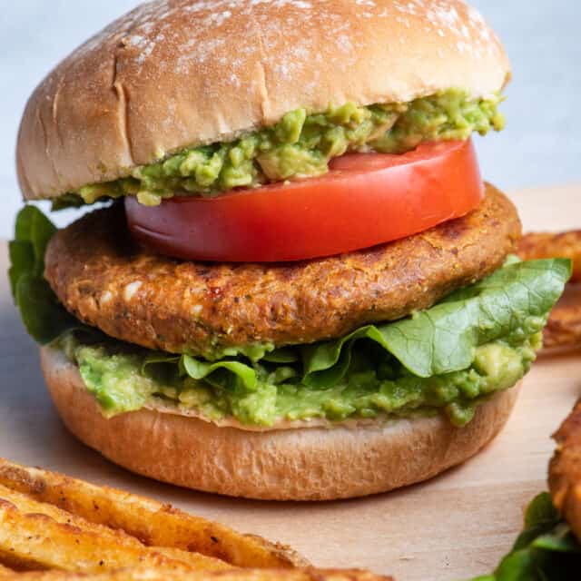 Chickpea burger - vegetarian and served with fries
