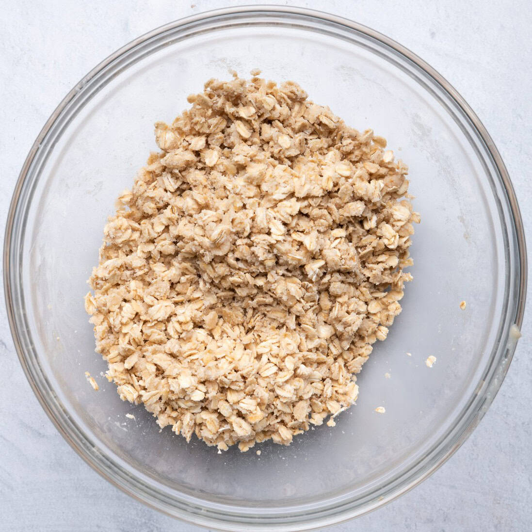 Rolled oats combined to show final crumble mixture.